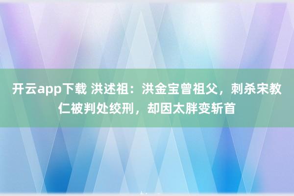 开云app下载 洪述祖:洪金宝曾祖父,刺杀宋教仁被判处绞刑,却因太胖变斩首